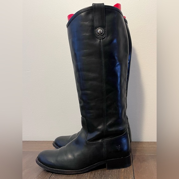 Frye Melissa Button Black Leather Tall Riding Boots Womens size 5.5 - Picture 1 of 12